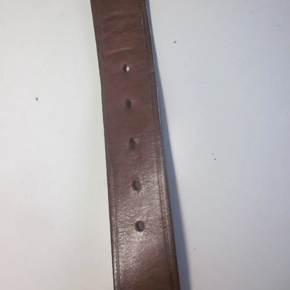 Saks Fifth Ave Womens Size S Brown Leather Belt with Brass Medallion Buckle